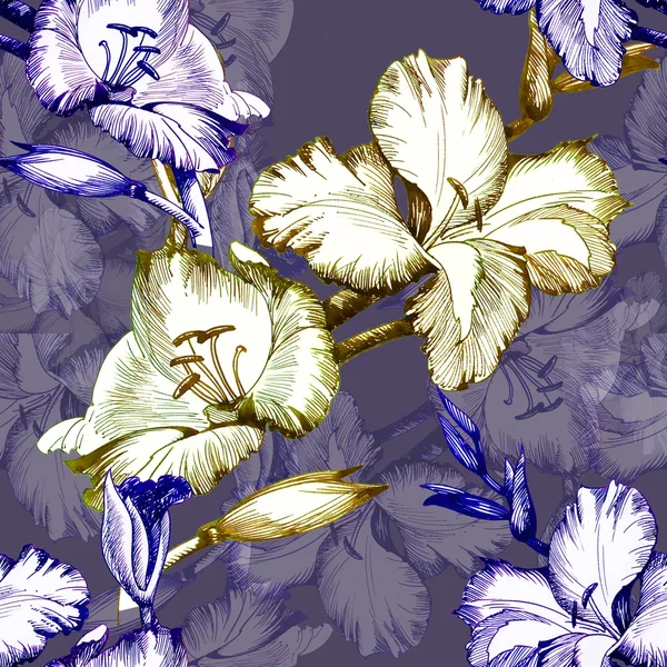 Floral seamless pattern on blue