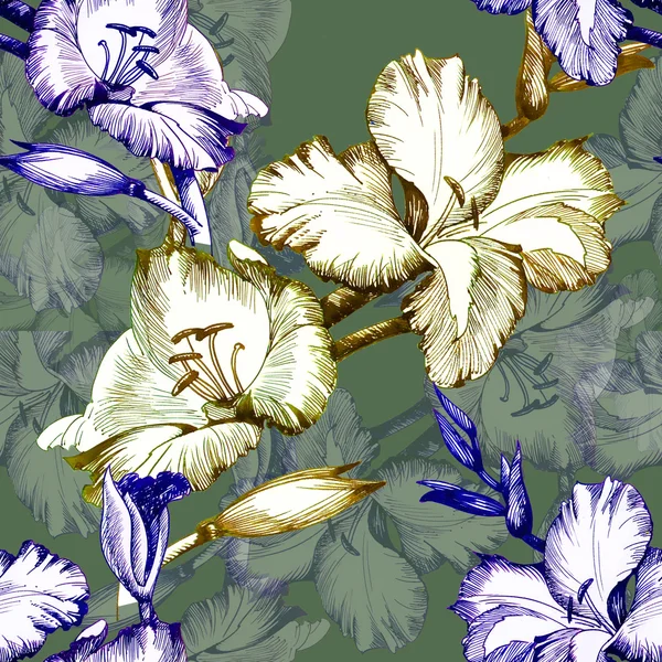 Floral seamless pattern on green