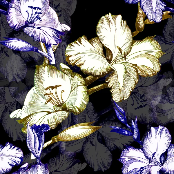 Floral seamless pattern on black