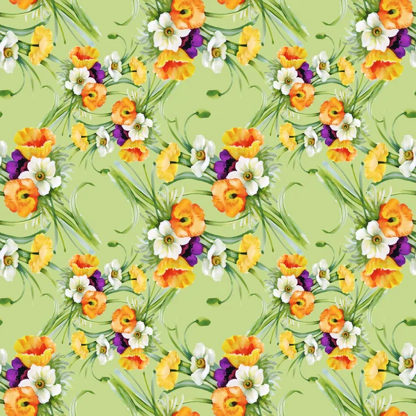 Floral seamless pattern on green — Stock Photo, Image