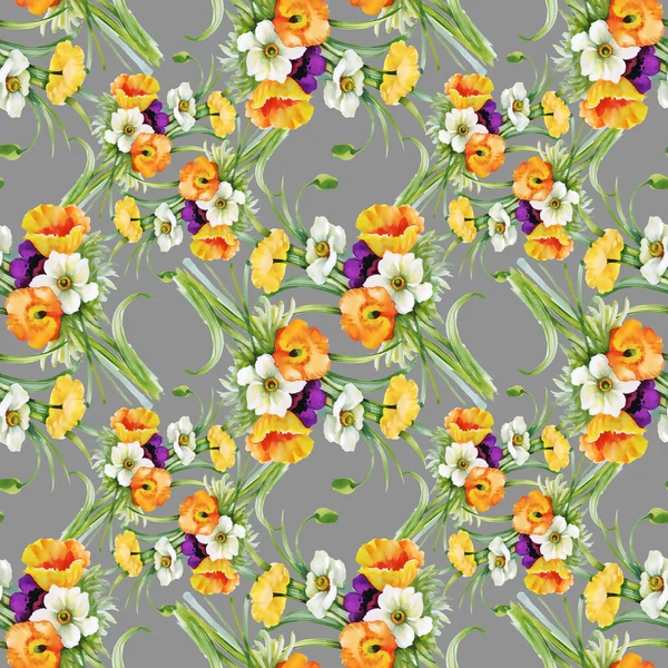 Floral seamless pattern on gray — Stock Photo, Image