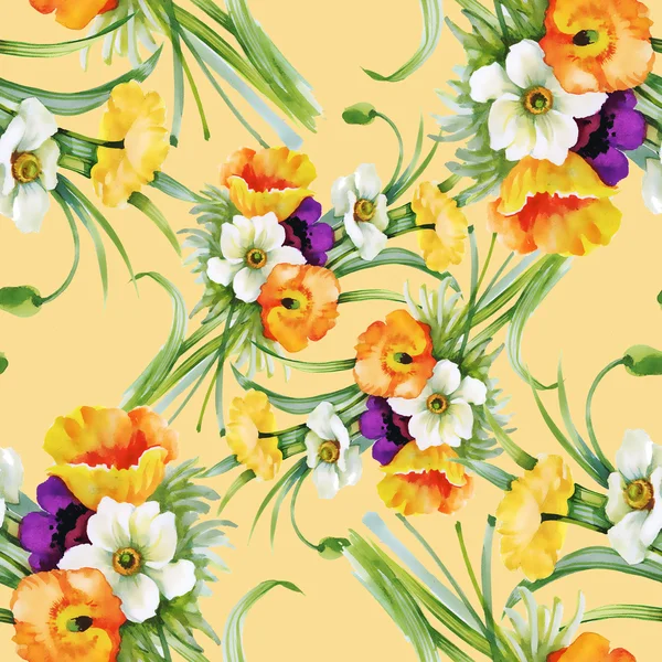Patrón floral sin costuras en amarillo — Foto de Stock