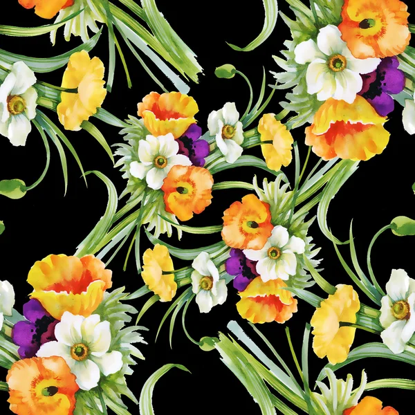 Seamless floral pattern on black — Stock Photo, Image