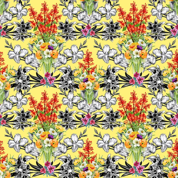 Seamless floral pattern on   yellow — Stock Photo, Image