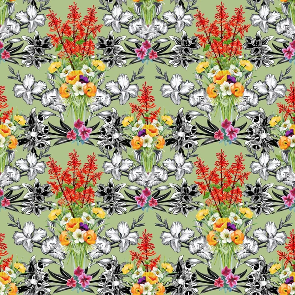 Seamless floral pattern on  green — Stock Photo, Image