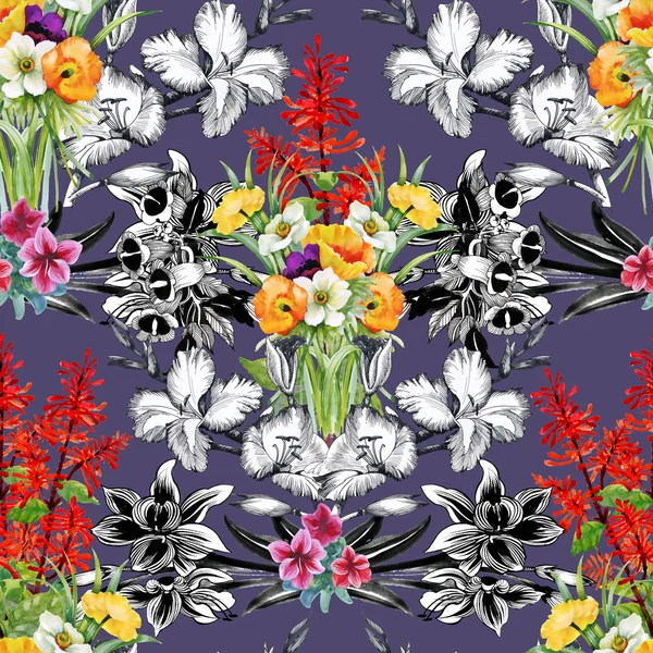 Seamless floral pattern on   purple — Stock Photo, Image