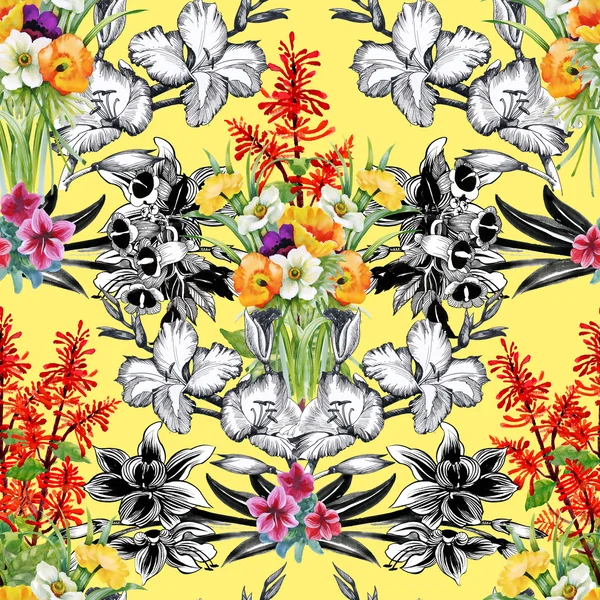 Seamless floral pattern on   yellow — Stock Photo, Image