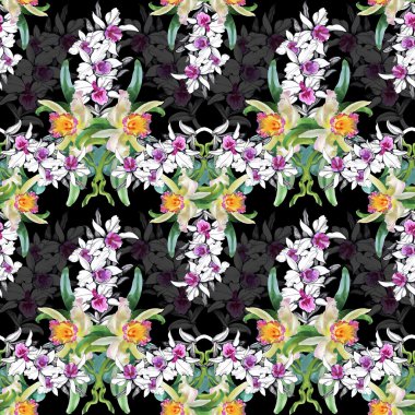 Dikişsiz çiçek desenli siyah