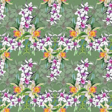 yeşil üzerinde sorunsuz çiçek desenli