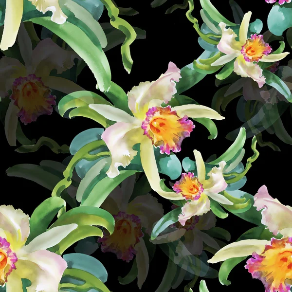 Seamless floral pattern on  black — Stock Photo, Image