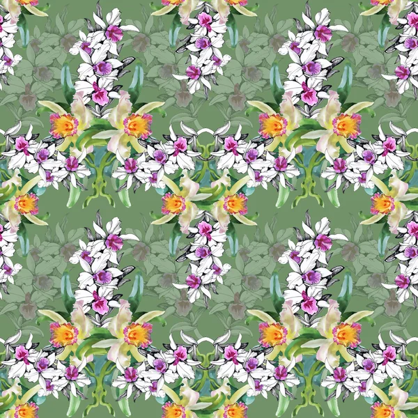 Seamless floral pattern on  green — Stock Photo, Image