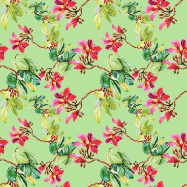 yeşil üzerinde sorunsuz çiçek desenli