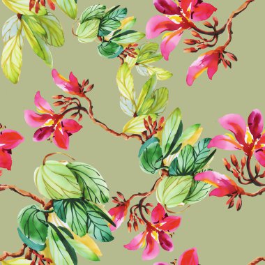 yeşil üzerinde sorunsuz çiçek desenli