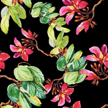 Dikişsiz çiçek desenli siyah