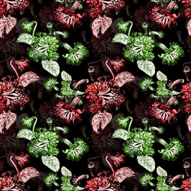 Dikişsiz çiçek desenli siyah