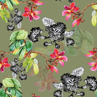 Yeşil çiçek seamless modeli