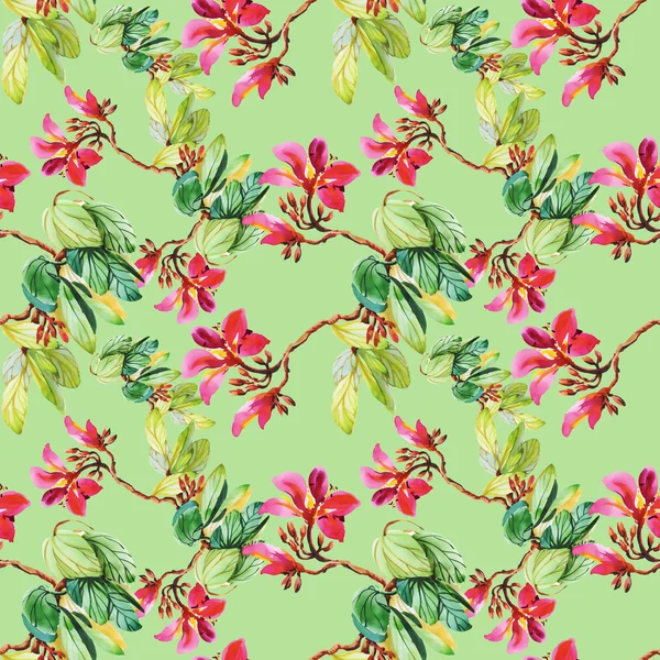 Seamless floral pattern on  green — Stock Photo, Image