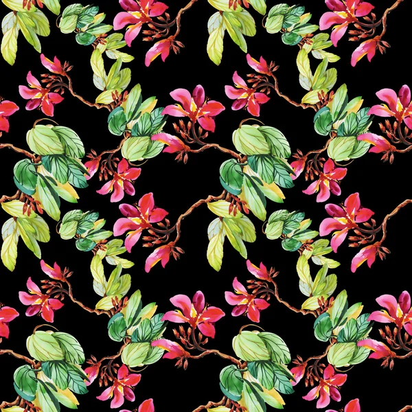 Seamless floral pattern on  black — Stock Photo, Image
