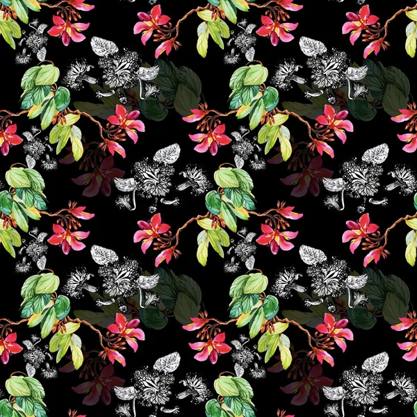 Floral seamless pattern on black — Stock Photo, Image