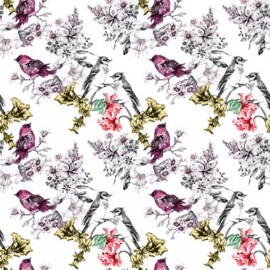 Çiçek bahçesinde kuşlar