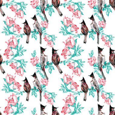 Çiçek bahçesinde kuşlar