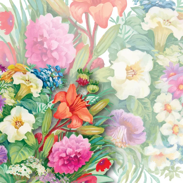 Květinový vzor bezešvé akvarel s růžemi a květy — Stockový vektor
