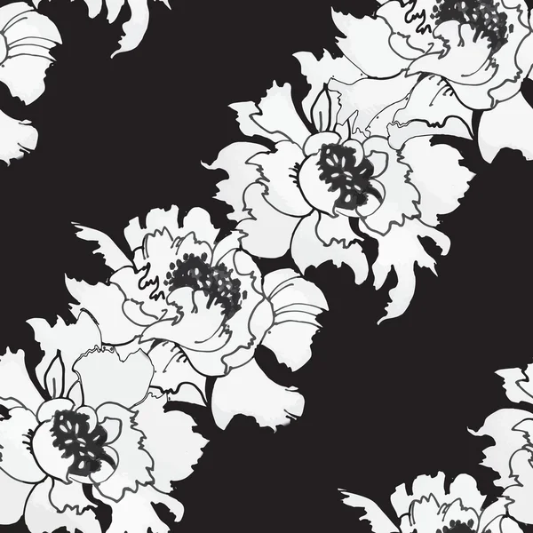 Garden pattern with monochrome  flowers — Stock Vector