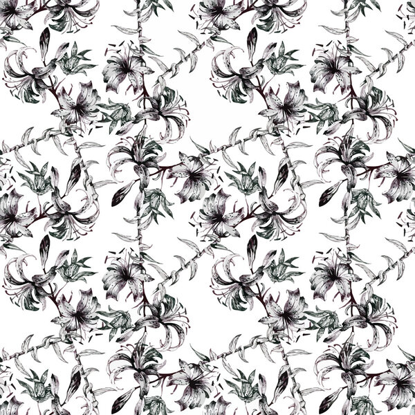 garden pattern with monochrome  flowers