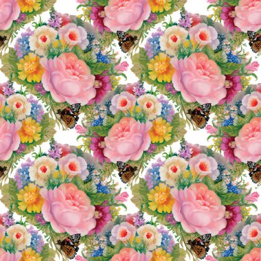 Yaz Bahçe çiçek açan çiçekler ve kelebekler