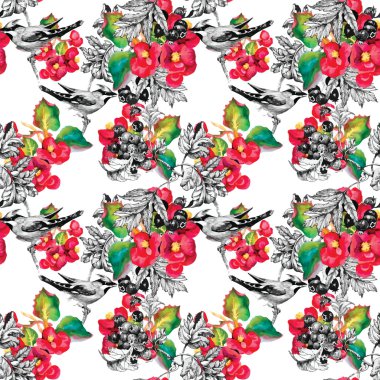 Çiçek bahçesinde kuşlar