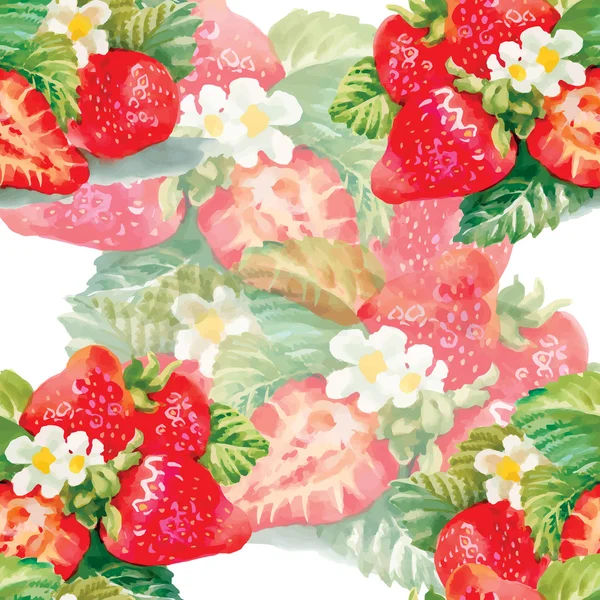 수채화 딸기 패턴 — 스톡 벡터