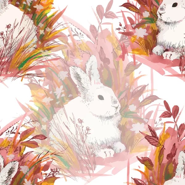 Acuarela conejos en la hierba — Archivo Imágenes Vectoriales