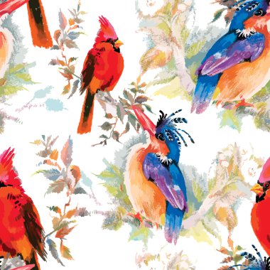 Çiçek bahçesinde kuşlar