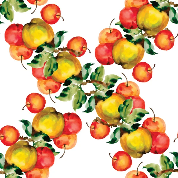 Pommes mûres et feuilles . — Image vectorielle
