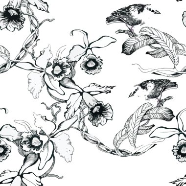 Çiçek bahçesinde kuşlar