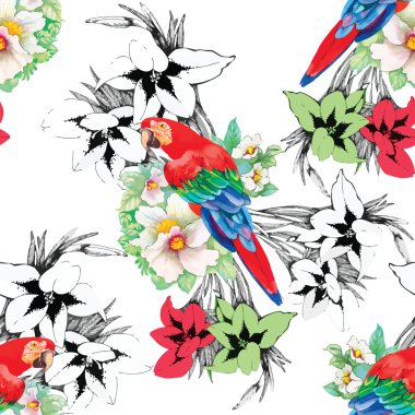 Çiçek bahçesinde kuşlar