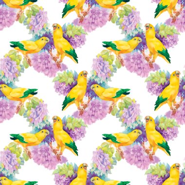 Çiçek bahçesinde kuşlar