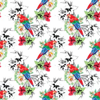 Çiçek bahçesinde kuşlar