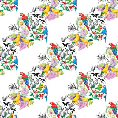 Çiçek bahçesinde kuşlar