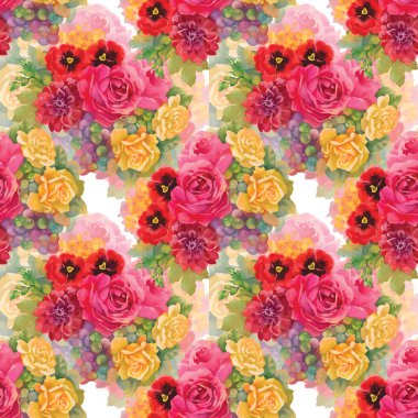 çiçek açan çiçekler ve olgun üzüm desen