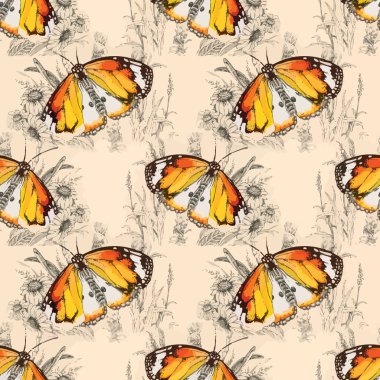 Suluboya kelebekler desen