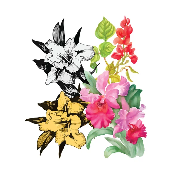 Ανθισμένα όμορφα λουλούδια — Διανυσματικό Αρχείο