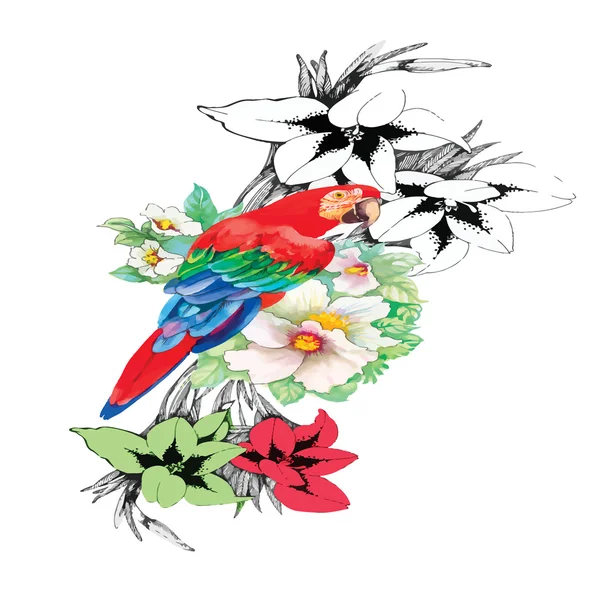 Uccelli in giardino fiorito — Vettoriale Stock