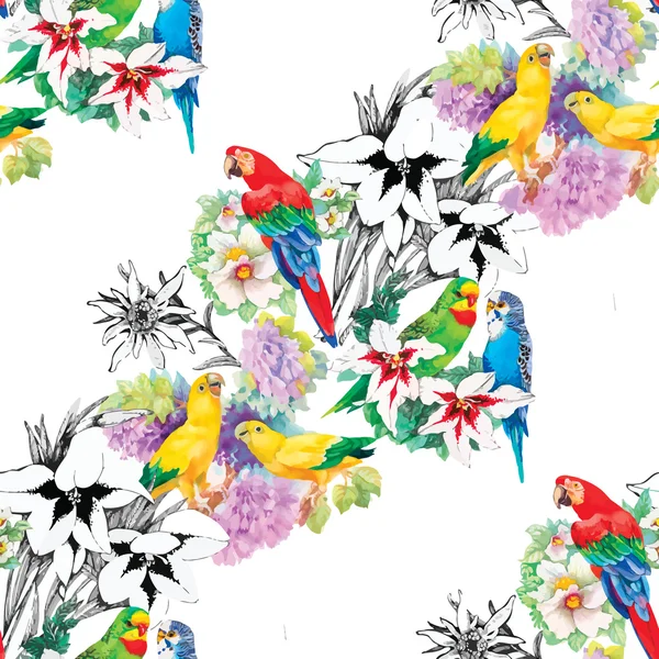 Oiseaux dans le jardin en fleurs — Image vectorielle