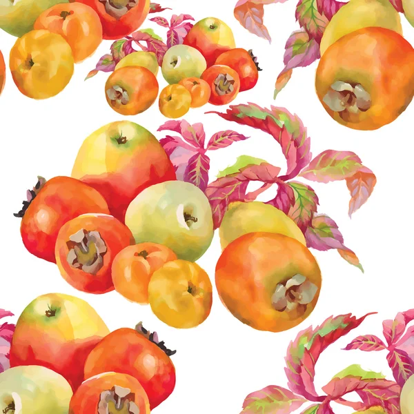 Manzanas acuarela y caquis — Archivo Imágenes Vectoriales