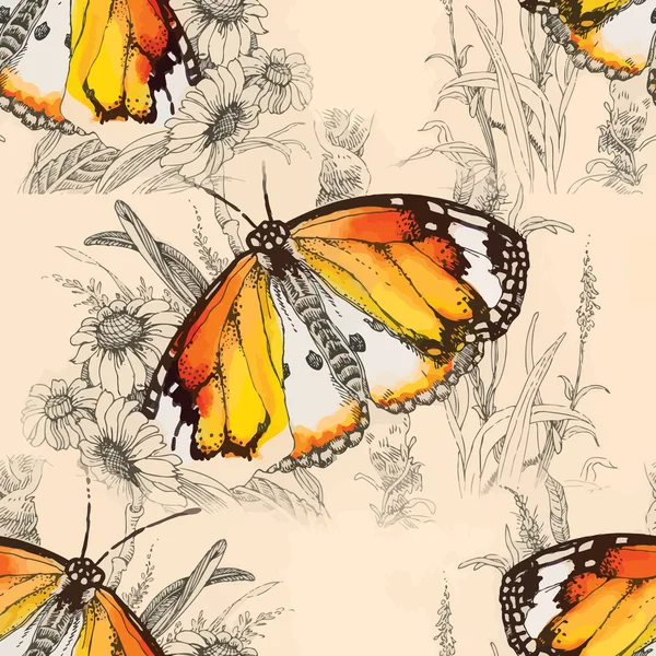 Acquerello modello farfalle — Vettoriale Stock