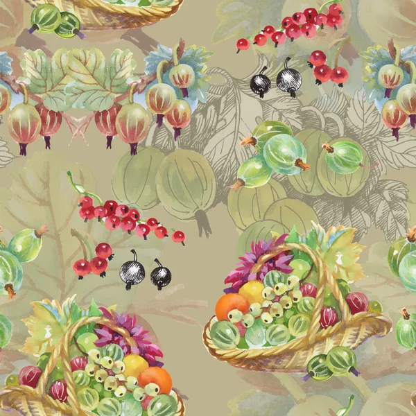 Ripe currant and gooseberries  pattern — Stock Photo, Image