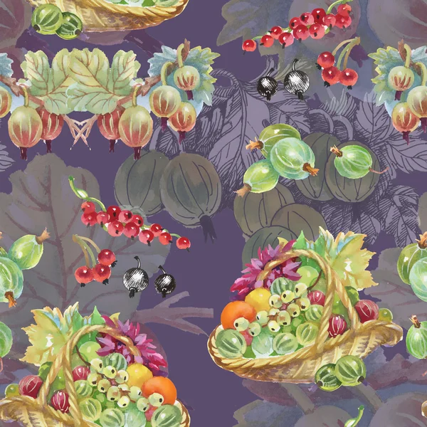 Ripe currant and gooseberries  pattern — Stock Photo, Image