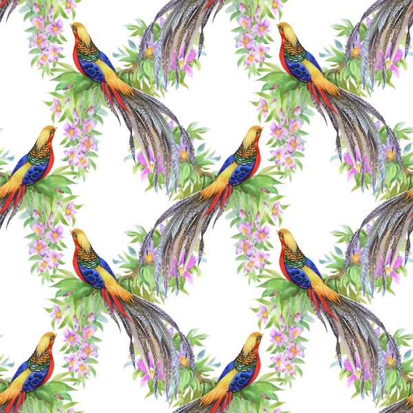Exotické ptactvo v rozkvetlé zahradě — Stock fotografie