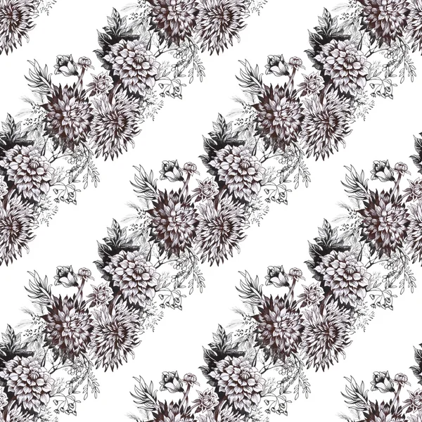Tuin patroon met zwart-wit bloemen — Stockfoto